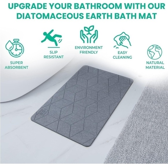 Brand New Stone Bath Mat Diatomaceous Earth Modern Sustainable Non-Slip Gray - Picture 5 of 13